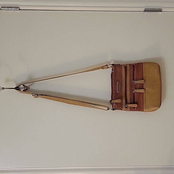 Vtg STONE MOUNTAIN Canvas Faux Leather Three Compartment Carpet Shoulder Bag - Picture 2 of 16